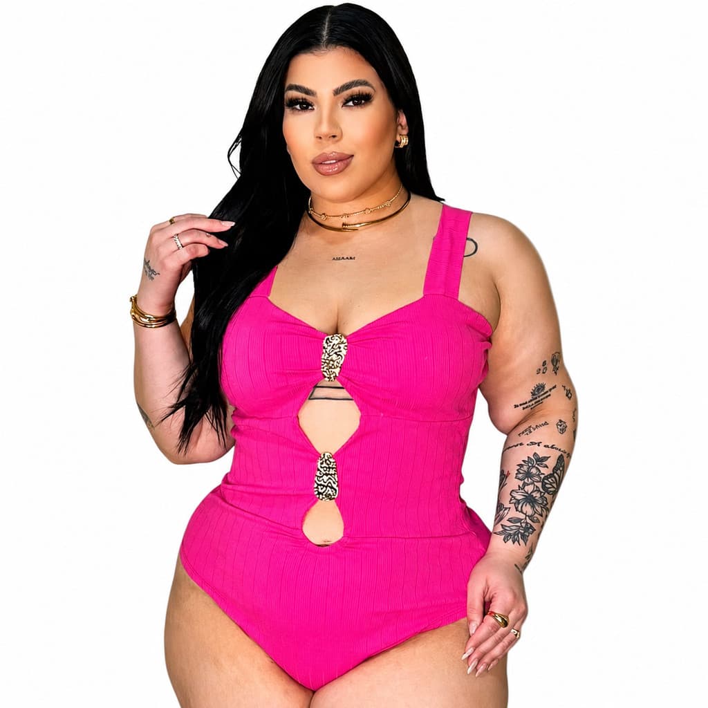 Body Feminino Canelado com Fivelas Douradas Regata Recortado Slim M-G 38-42 G1-G2 46-52 Elegante e Confortável