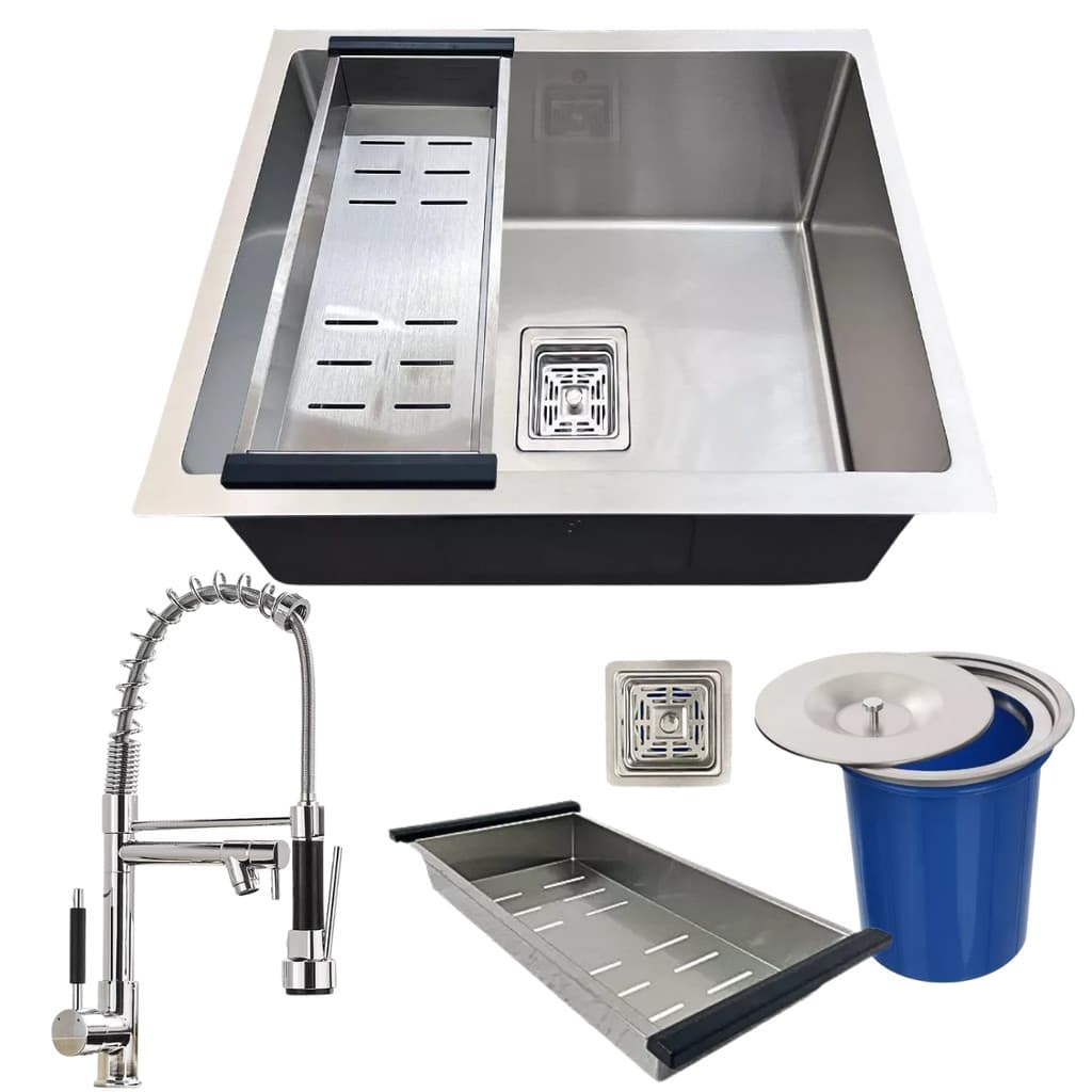 CUBA 44X44CM AÇO INOX304 TORNEIRA GOURMET E LIXEIRA EMBUTIDA