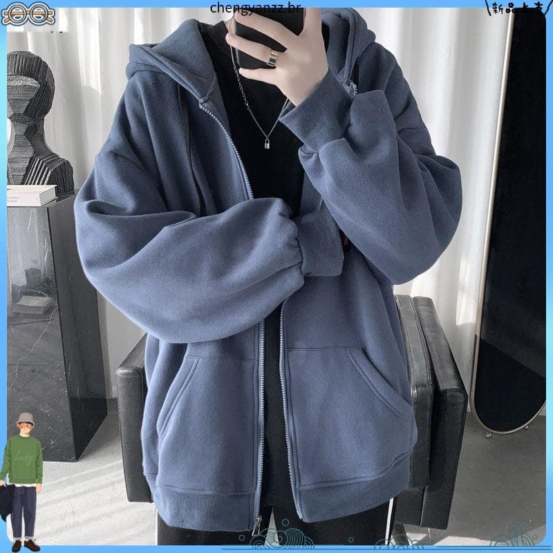 Jaqueta masculina primavera outono estilo forro de lã engrossado jaqueta masculina Cardigan moletom com capuz outono inv
