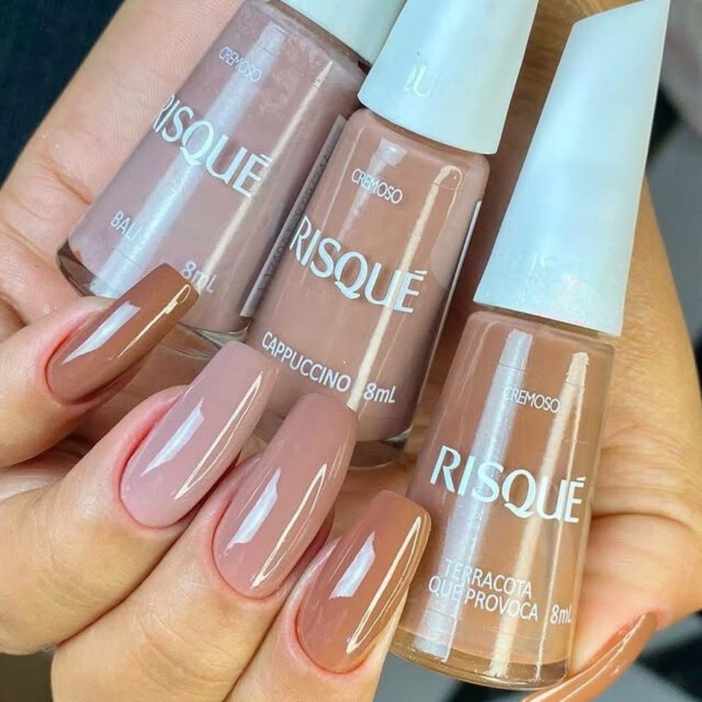 Kit 3 Esmaltes Risque Tons Nude Marrom Terrosos Cremoso