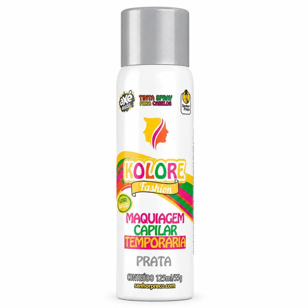 Spray Colorido para Cabelo Kolore Fashion Prata 125ml Lavável Temporário
