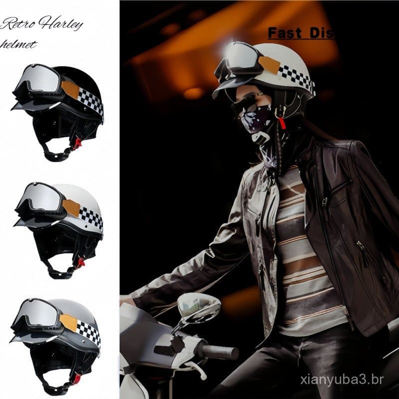 Capacete Retrô de Motocicleta, Capacete Aberto Masculino, Capacete de Motocicleta Clássico Feminino GE4H