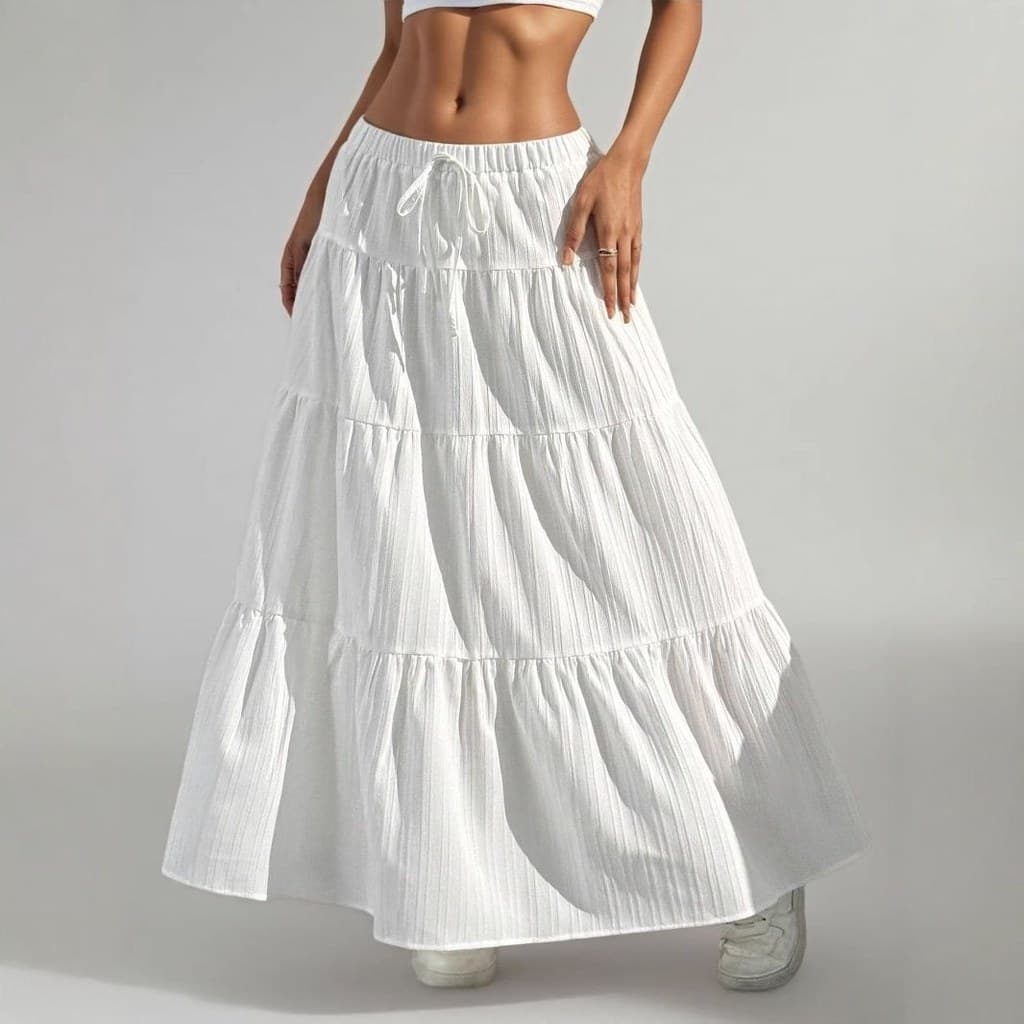 Roupas femininas 2025 saia elegante branca amarrada saia grande balanço solta saia longa feminina