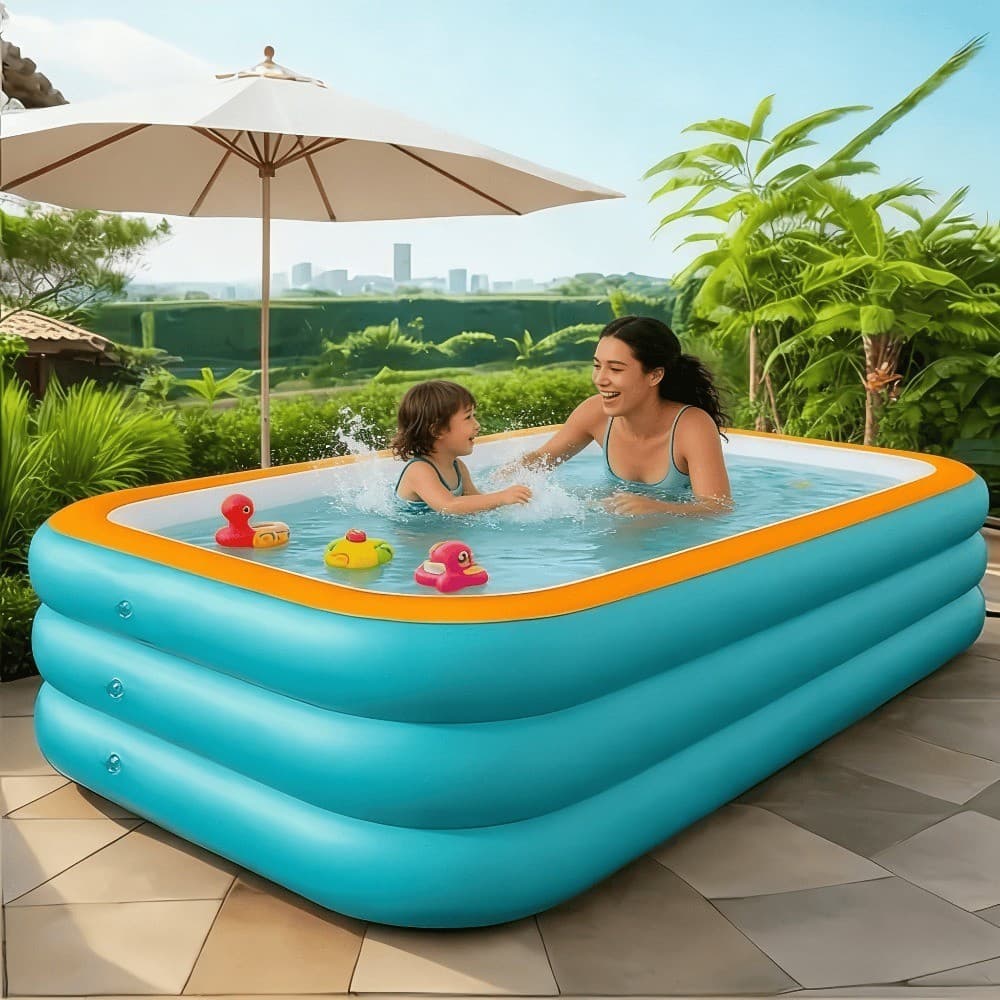 Piscina Inflável Grande Kit Familiar 3m Quadrada com Estrutura Multicamada para Múltiplas Pessoas - Piscina de Verão