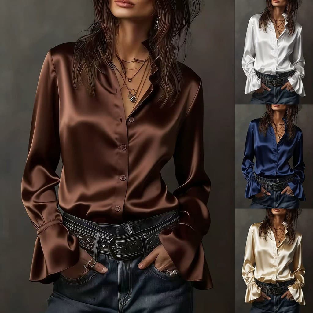 2026 comércio exterior europeu americano Amazon AliExpress elegante temperamento cor sólida Walt cetim camisa de manga c
