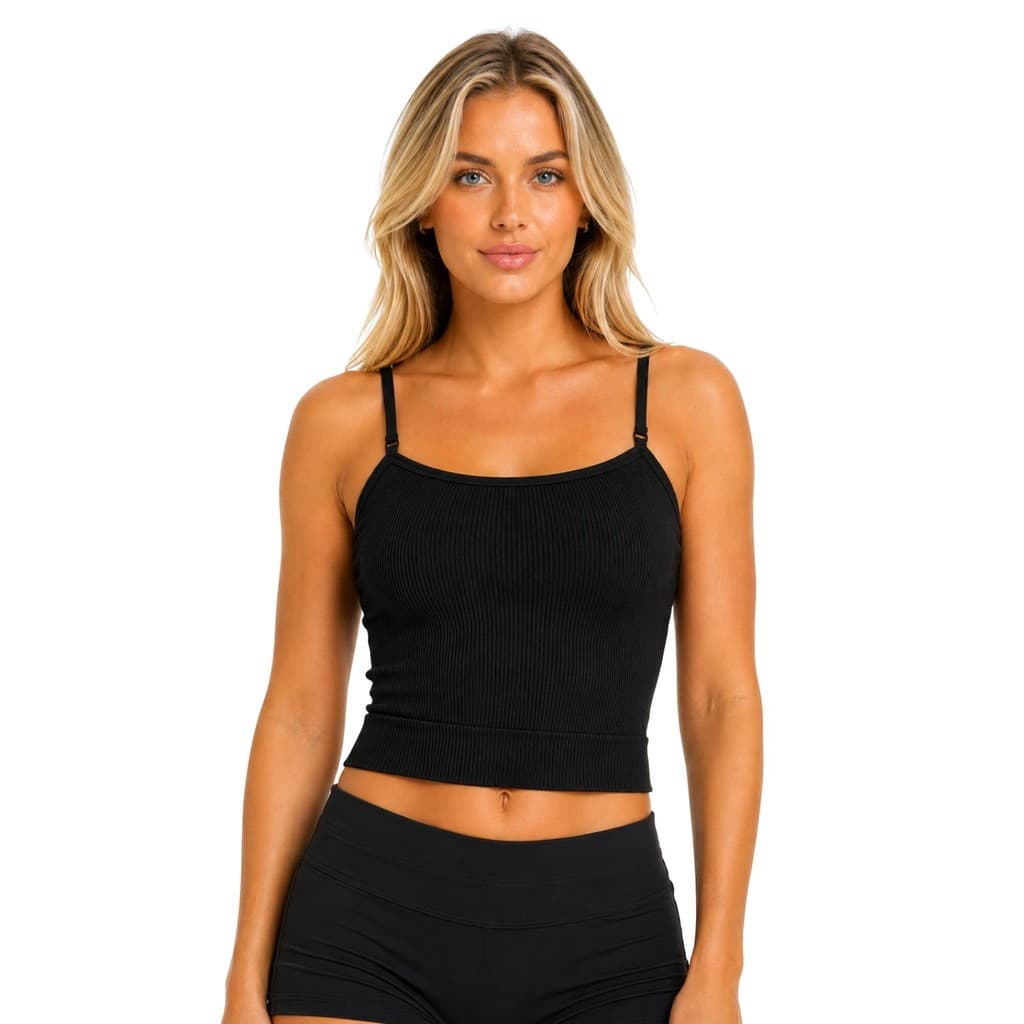 Blusinha Feminina Canelada Com Bojo Fixo Alças Ajustáveis Fina Básica Poliamida Verão Festa