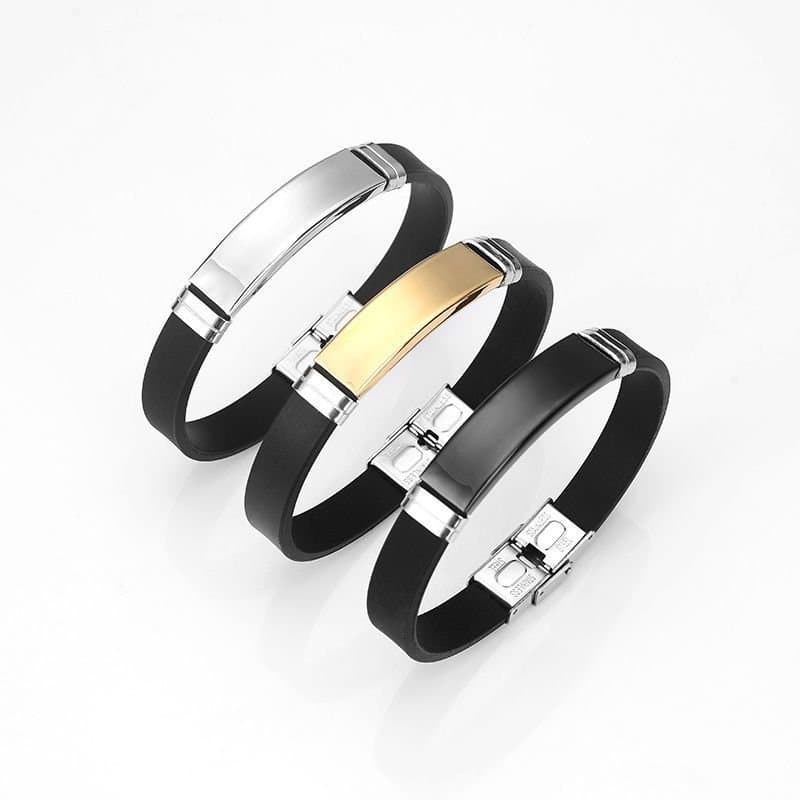 Pulseira Bracelete Masculino Borracha Placa Aco inox
