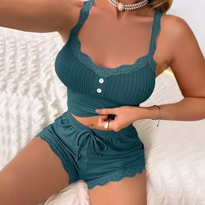 Fornecimento transfronteiriço de venda quente feminino Homewear pijamas renda estilingue Shorts casuais terno