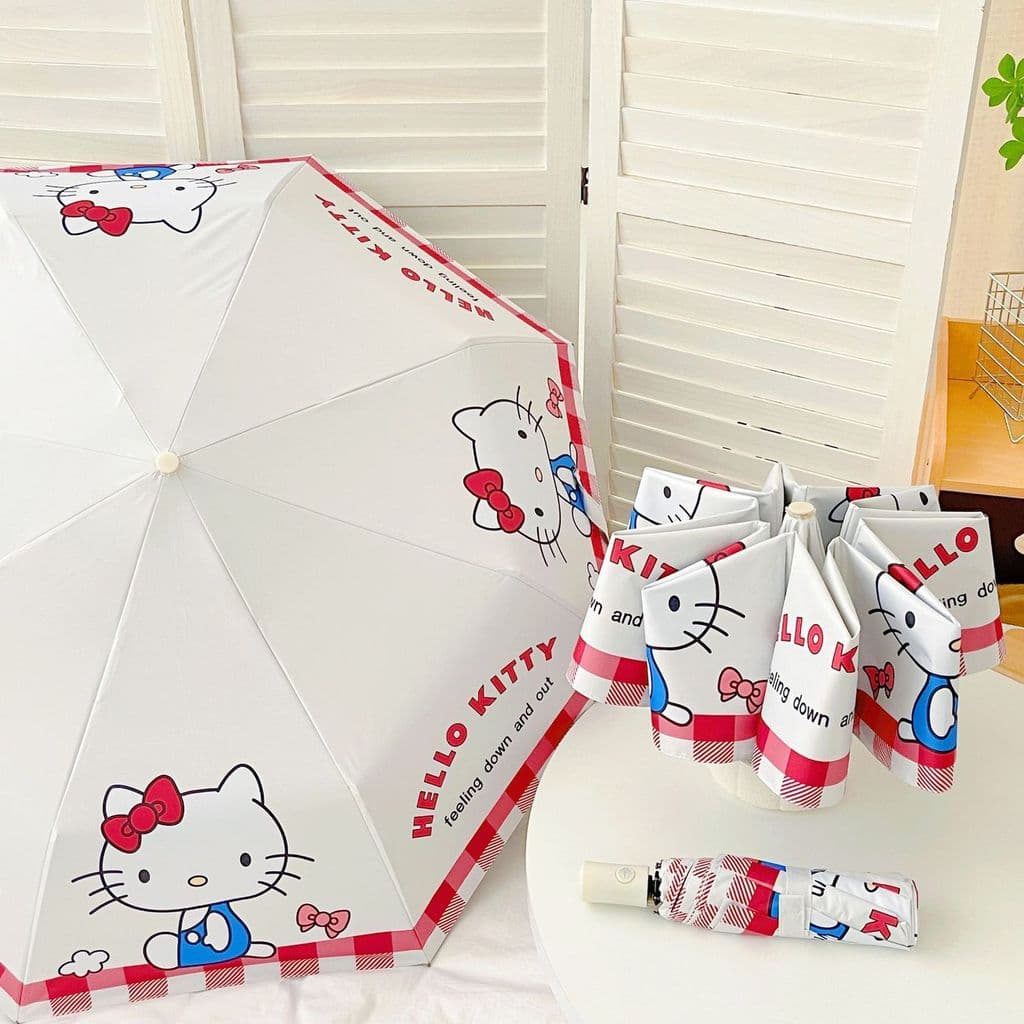 Novo HelloKitty guarda-chuva automático feminino guarda-sol dupla utilização Hello Kitty KT gato guarda-sol vinil protet