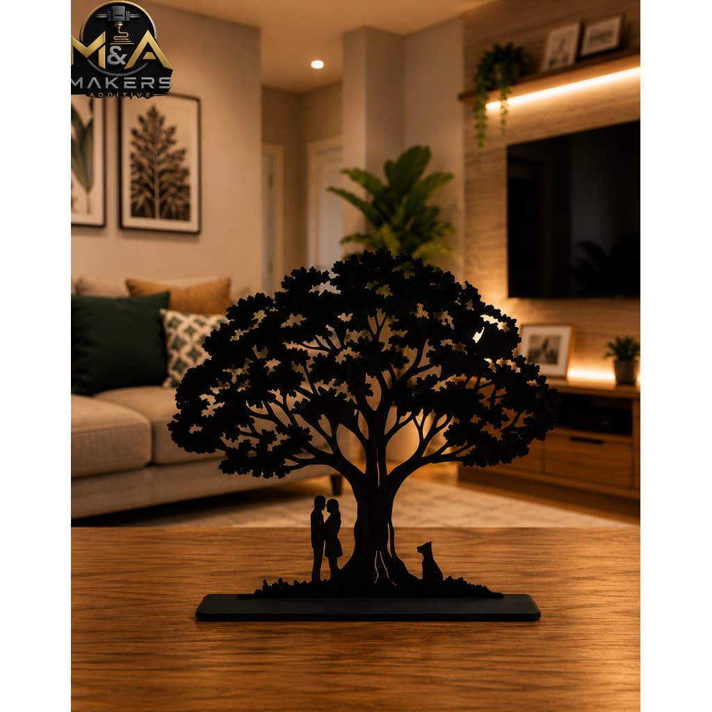 Árvore da Vida Decorativa com Casal e Cachorro Decoração Ambiente Decoração casa moderna Lar familia 3D Arvore da Vida