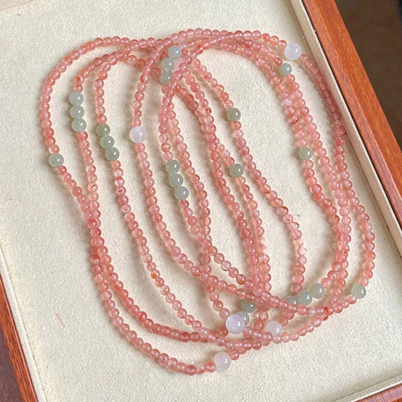 Pulseira de Ágata Gelo Natural "Pêssego de Verão", Pulseira de Contas Empilhável de Dupla Camada, Joia Versátil e Fresca