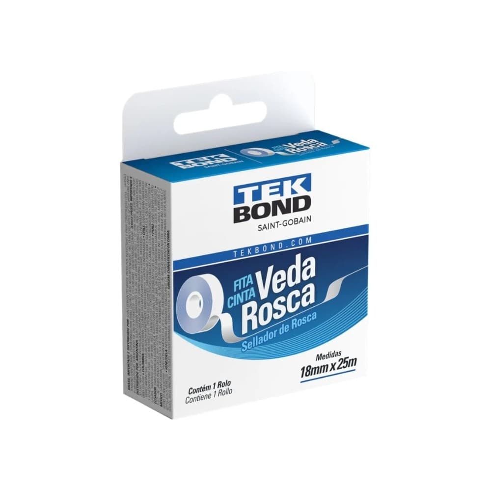 Fita Veda Rosca 18mm x 25m para Tubos PVC CPVC Metal Encanamento Hidráulico - 78072714810 - Tekbond