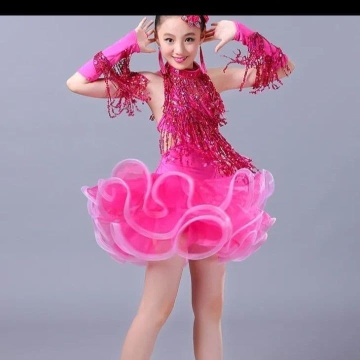 Vestido de gaze para desempenho de competição infantil lantejoulas 8.18