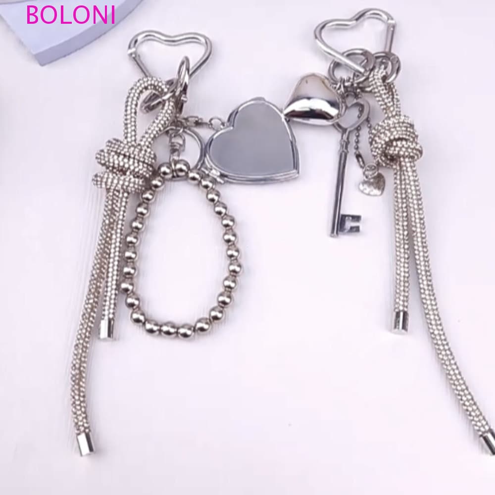 BOLONI Mini Chaveiro Com Espelho De Coração , De Strass Sofisticado , Pingente De Corrente De Cristal Cordão Em T IK7Z