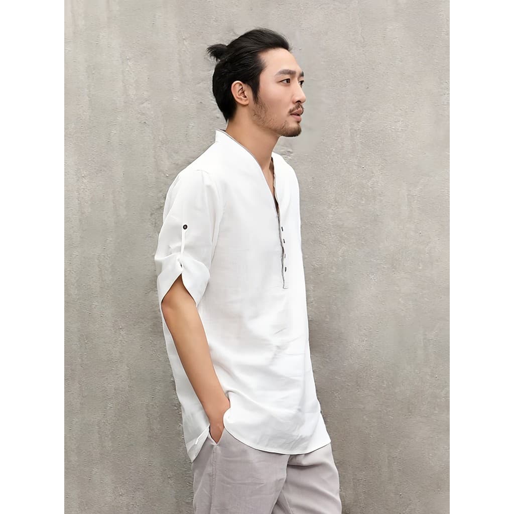 Nan Tang terno estilo chinês verão fino Retro Ramie camiseta masculina de linho completo de manga curta linho masculino