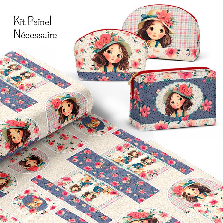 Tecido Tricoline Digital Painel Necessaire Garotinha Xadrez Enxoval Pano Bolsa Costura 100% Algodão