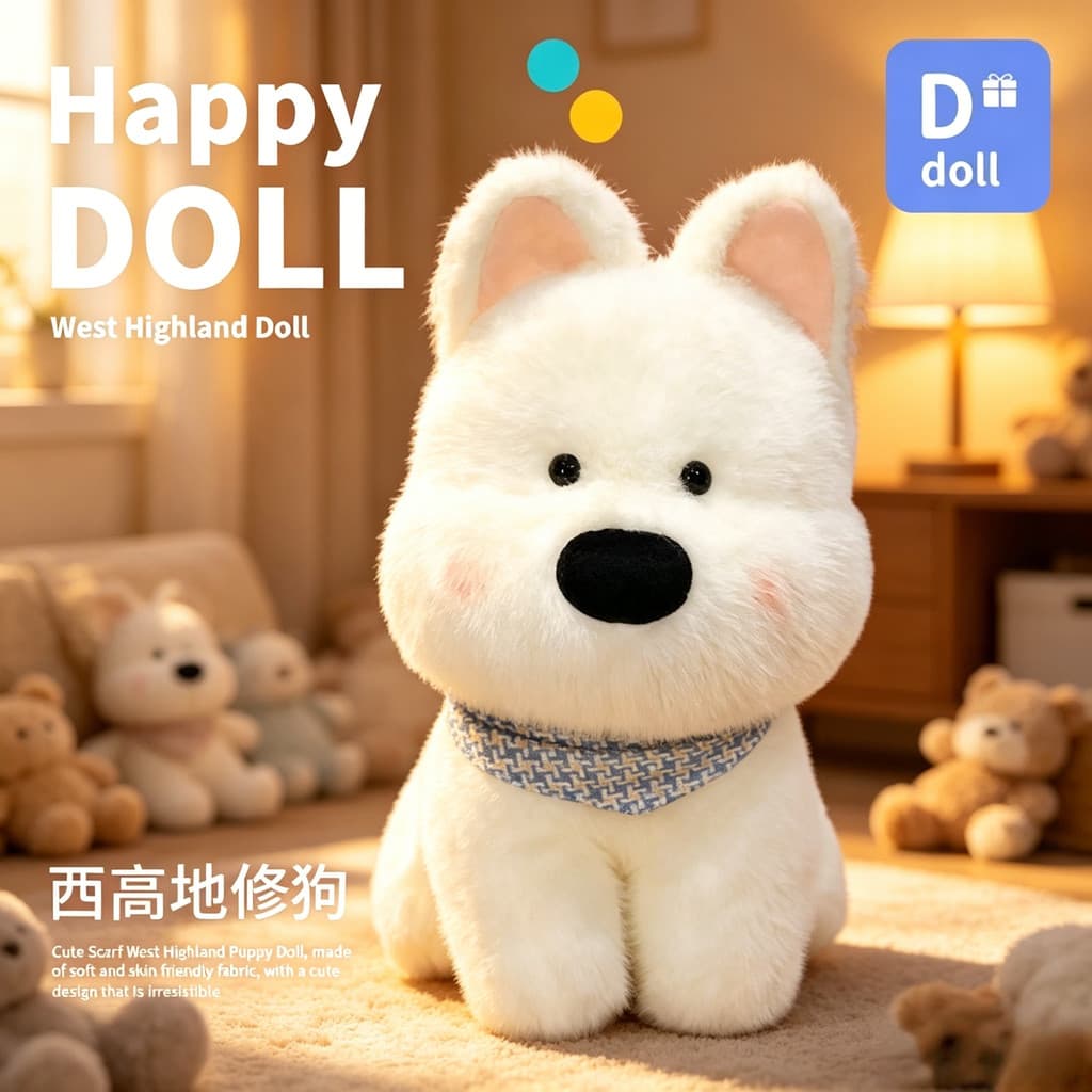 West Highland filhote de cachorro boneca cão brinquedo de pelúcia bonito boneca presente aniversário Tanabata enviar men