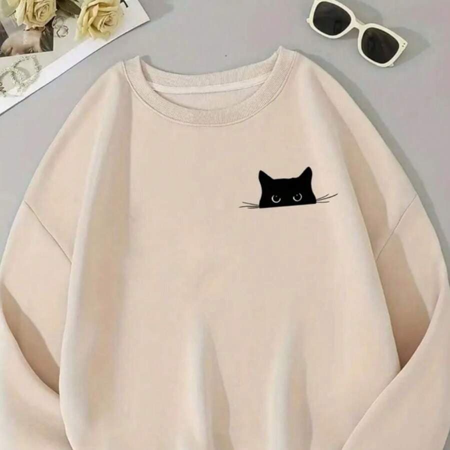 Moleton 100% algodão estampada moleton casual feminino para inverno