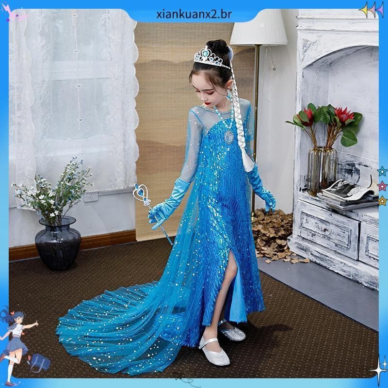Liberação Frozen Princess Dress Elsa Girls Dress Elsa Elsa Halloween Crianças Primavera Verão Outono