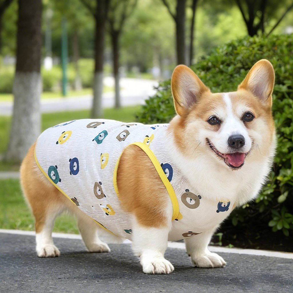 2026 novo estilo roupas para cães de estimação verão estilo fino pijamas colete Anti-fiapos Corgi roupas legais para cãe