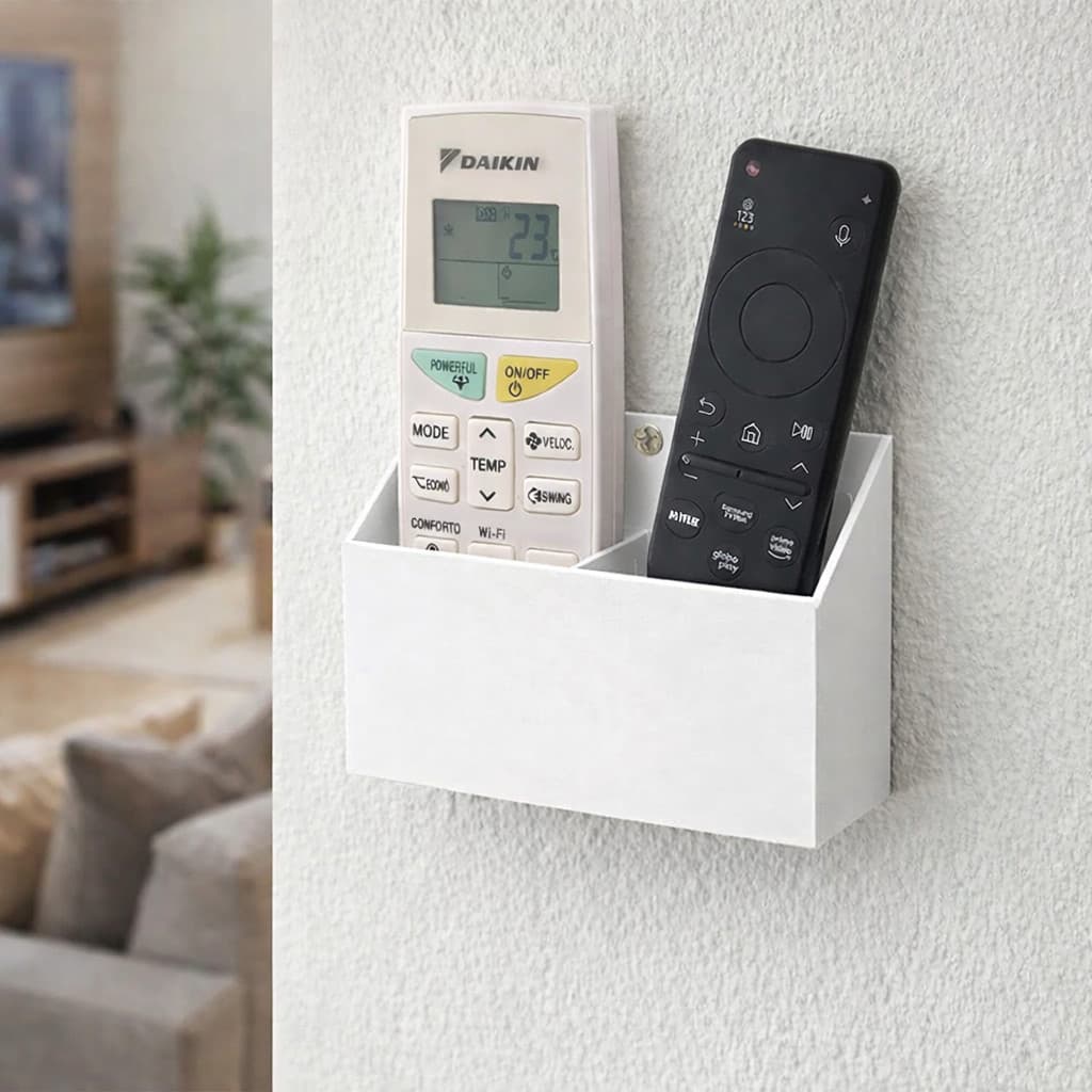 Porta Controle Parede 2 Divisórias | Controle TV e Ar Condicionado | Com Fita ou Parafuso organizador casa controles