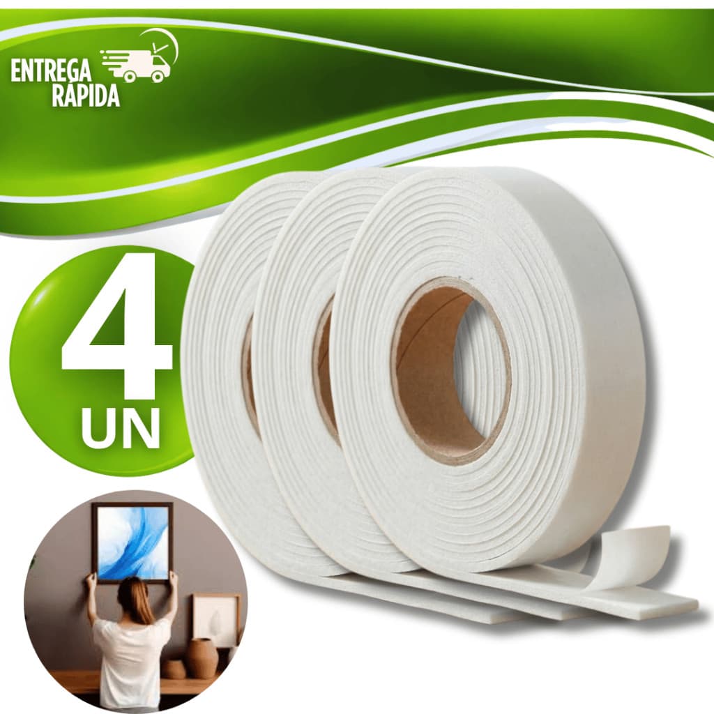 Jogo Fita Dupla Face Banana de Espuma Adesiva 4 M x 1,7CM x 1,5MM Multiuso Artesanato Praticidades