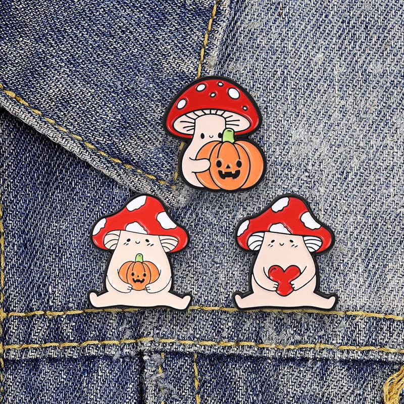 3 Pçs Bonito Outono Cogumelo Abóbora Esmalte Pinos Kawaii Dos Desenhos Animados Lapela Pino Emblema Para Mochila Jaqueta