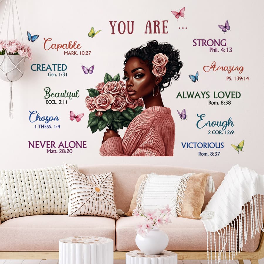 Adesivos de parede flor menina auto-inspiracional frase em inglês auto-adesivo adesivos de parede adesivos decorativos