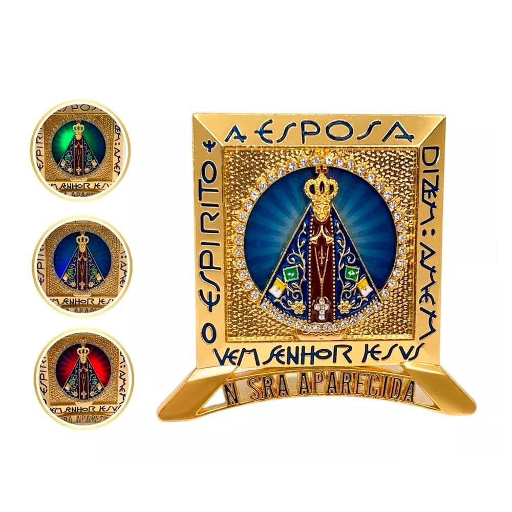 Kit com 4 Nichos Enfeites De Mesa Nossa Sra. Aparecida Dourado com Led