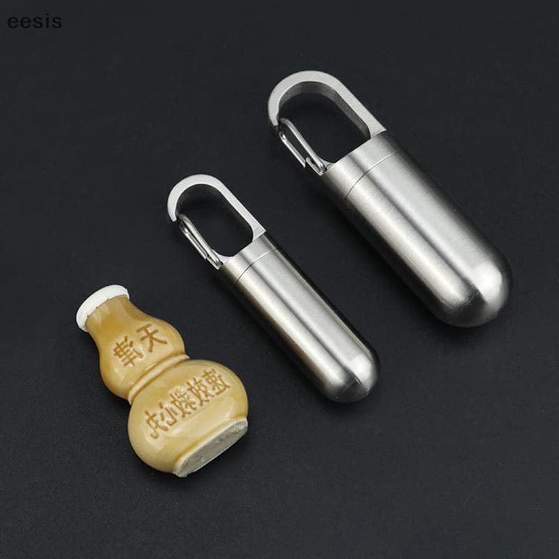eesis Portátil Mini Cápsula Selada De Aço Inoxidável Caixa De Comprimidos À Prova Dwaterproof Água Acampamento Primeiros
