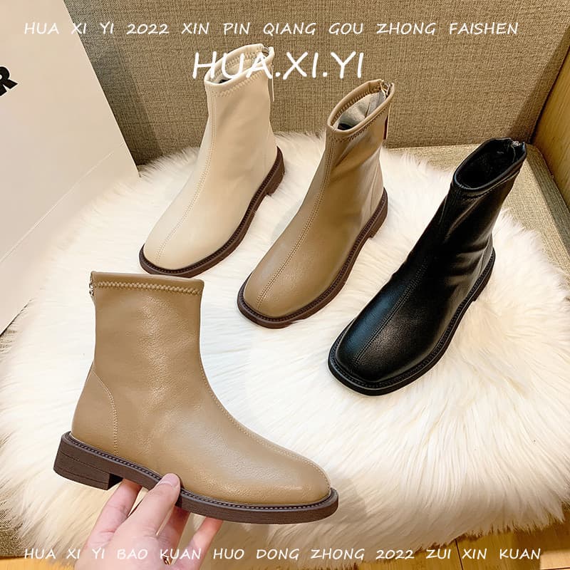 Botas Martin planas femininas com forro de lã 2026 inverno novo estilo botas finas brancas casuais botas curtas francesa