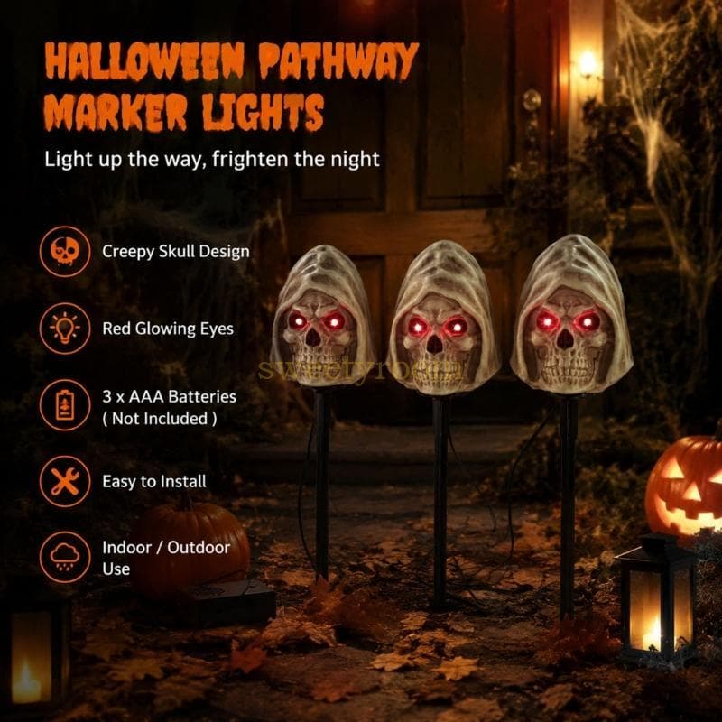 Conjunto 3 Luzes Estaca Sazonais Halloween Para Exibição Jardim Quintal