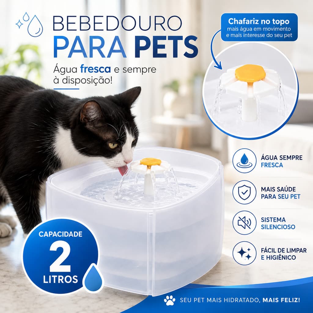 Fonte de Água Automática para Gatos ​​com Filtro de Circulação Baixo Consumo de Energia e Fácil de Limpar