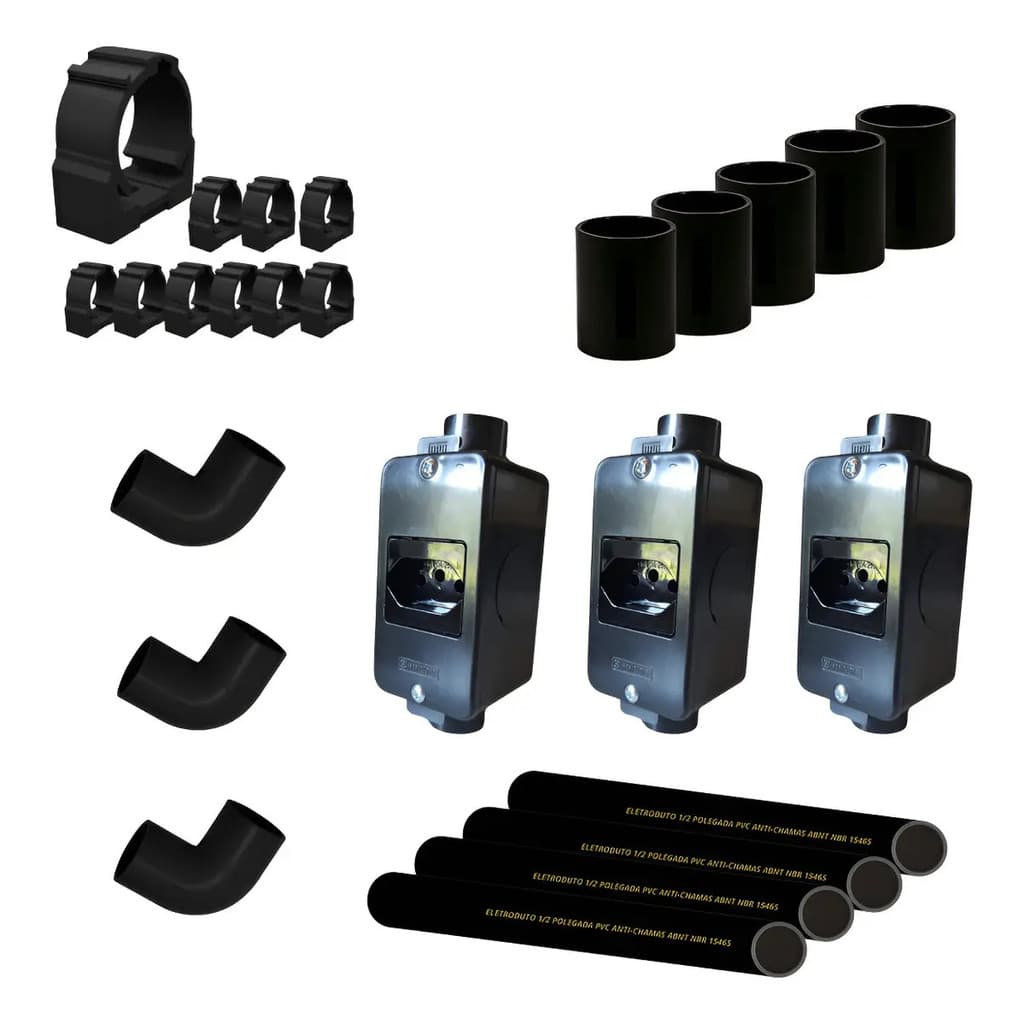 Kit Instalação C/ 5 Tomadas Simples Pretas 10a 3/4pol
