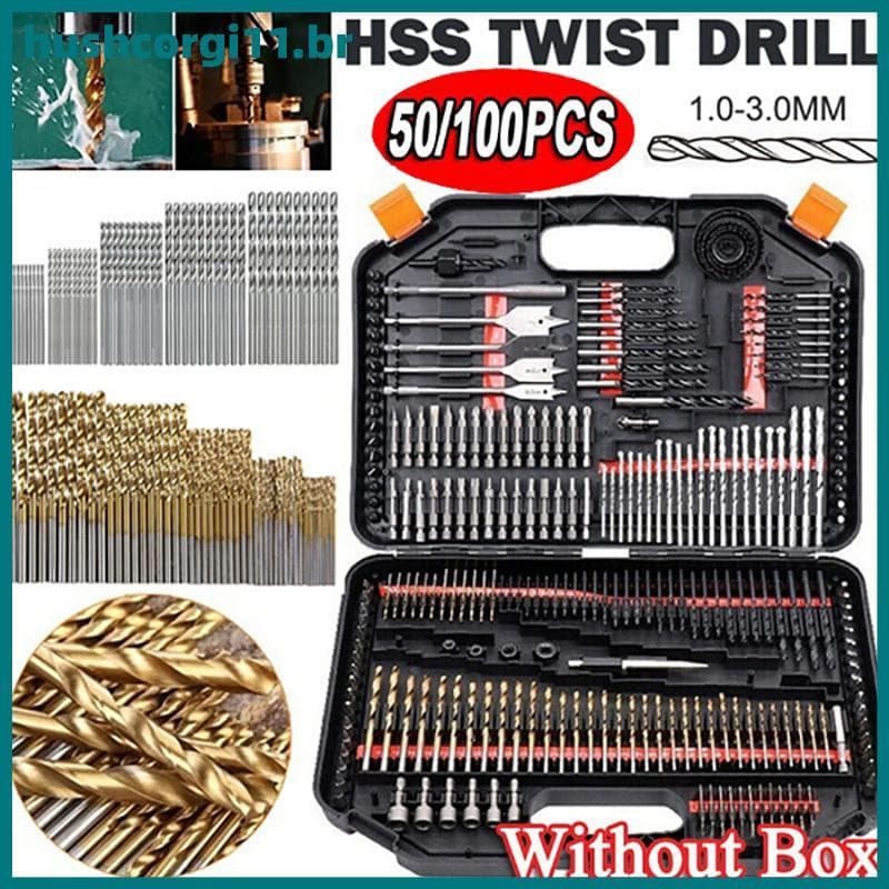 HUSH 100/50pcs Titânio Revestido HSS Conjunto De Brocas De Aço De Alta Velocidade Ferramenta BR