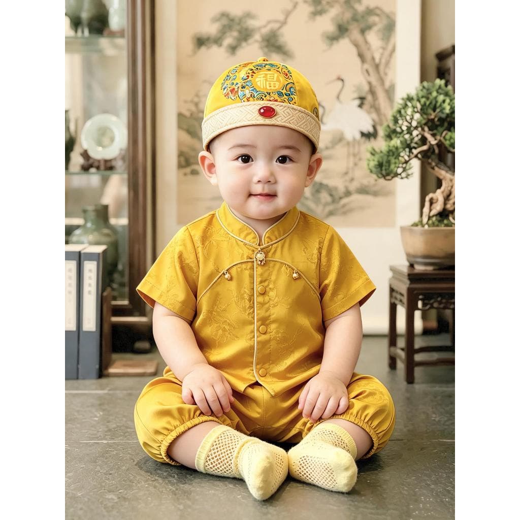Menino vestido de bebê terno verão estilo chinês Split Tang terno de duas peças bebê cem dias centenário aniversário ban