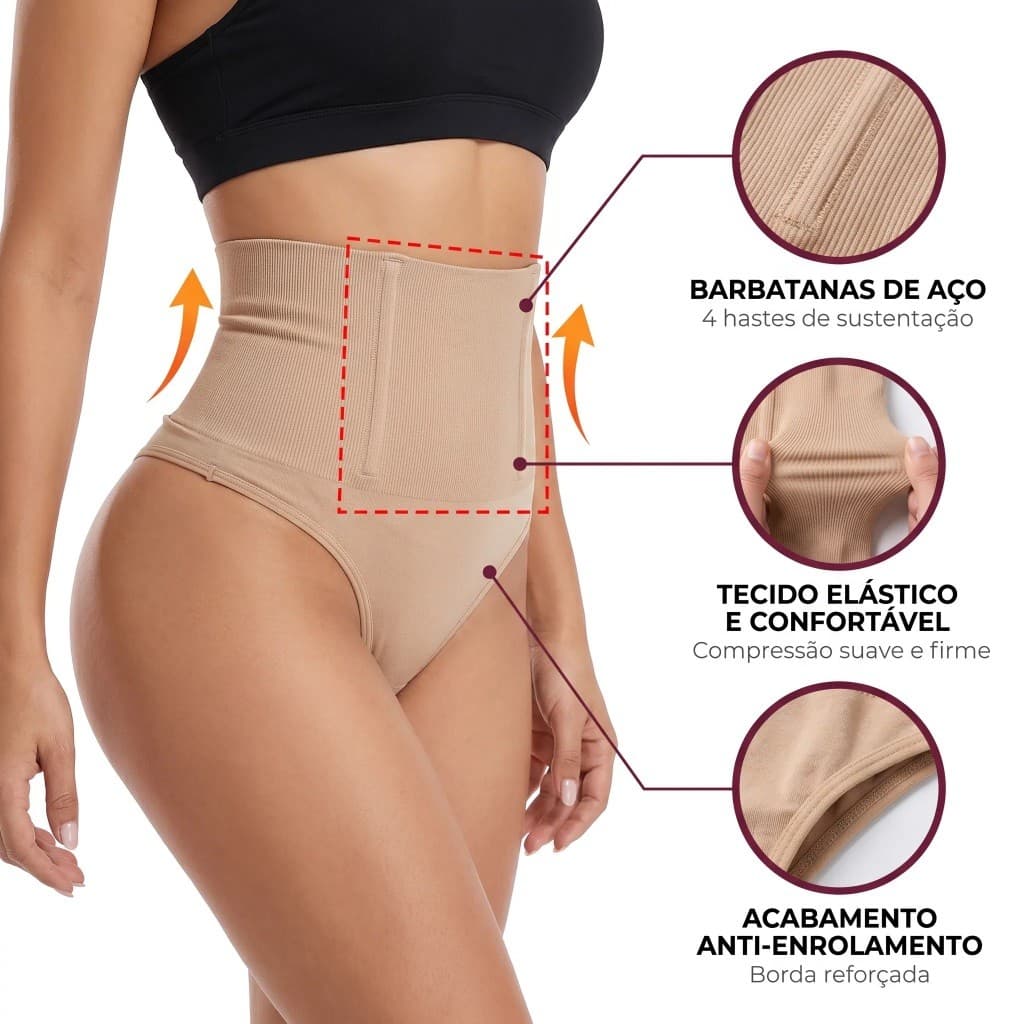 Kit 2 Ou 1 Unidade Calcinha Cinta Modeladora 4 Barbatanas Feminina Fio Dental Compressão