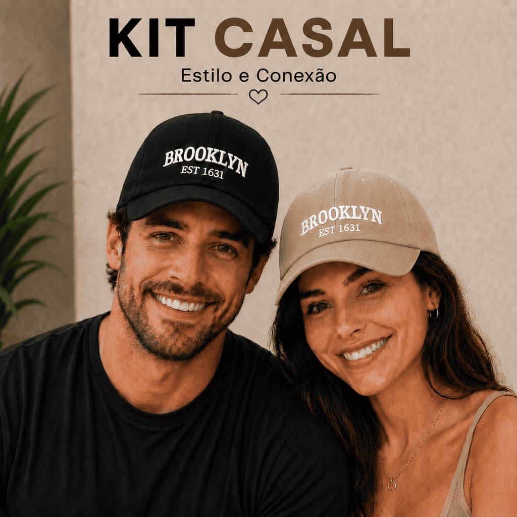 Kit Casal 2 Bonés Brooklyn Beisebol Retrô Bordado Unissex Algodão Regulagem Macio