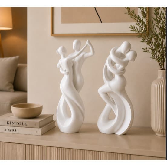 Kit 2 Esculturas Decorativas Casal Dançando em 3D–Arte Moderna para Sala, Aparador, Rack e Estante