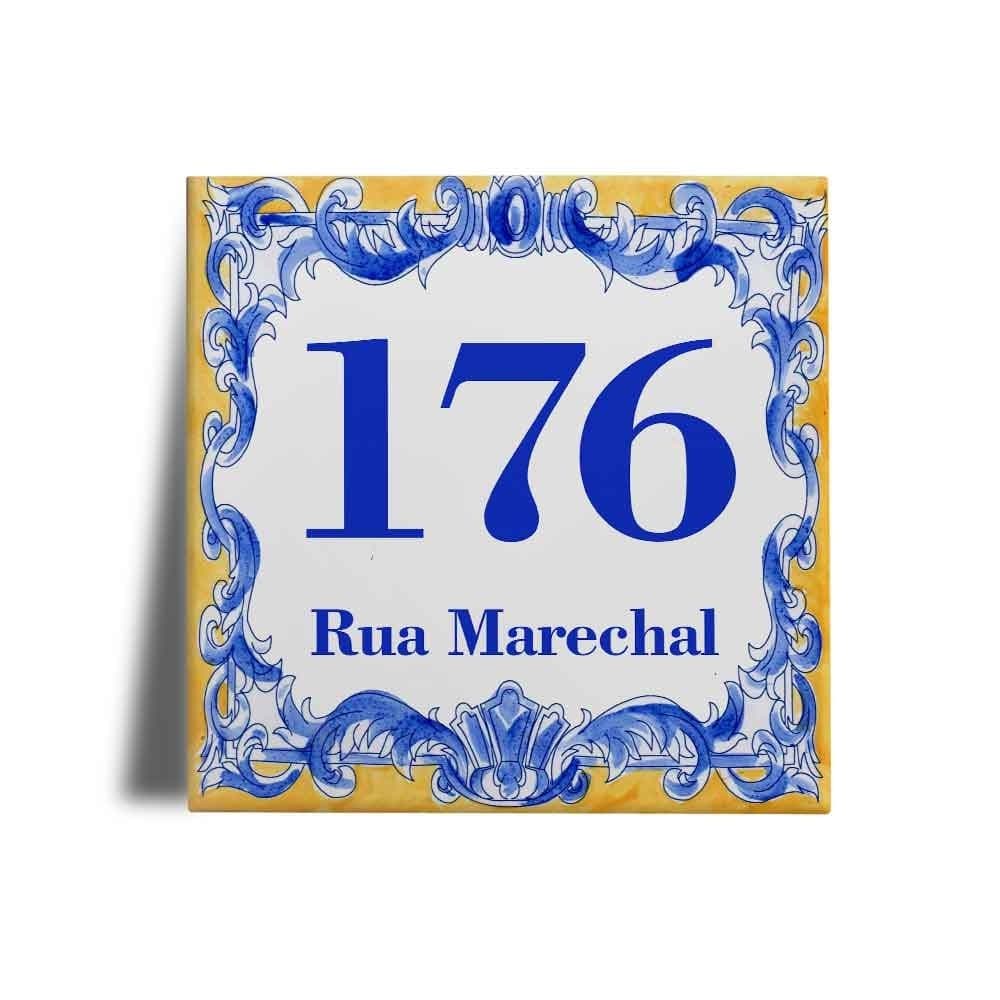 Azulejo Personalizado Estilo Português - Número Residencial / Casa com Nome da Rua