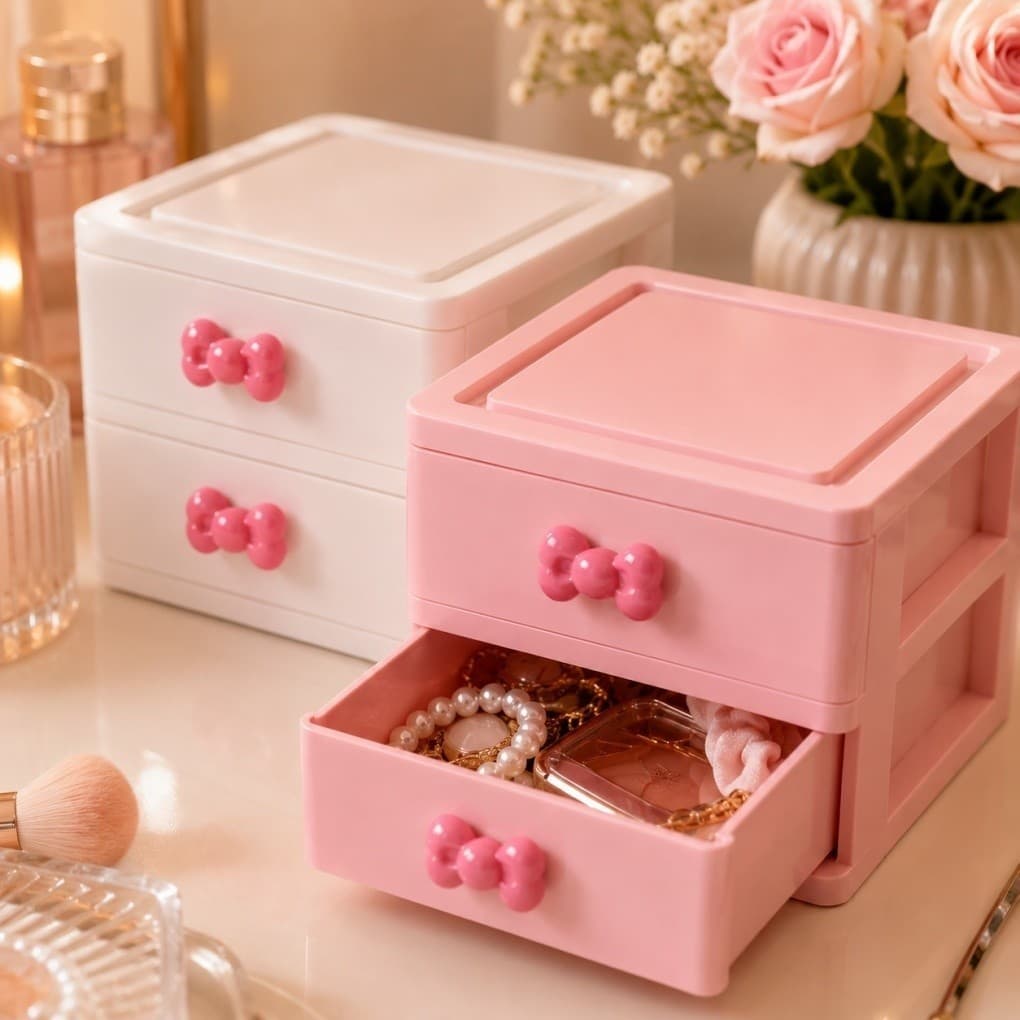 Mini Gaveteiro Organizador 2 Gavetas | Organizador de Maquiagem Cosméticos Porta Joias e Acessórios | De Mesa Multiuso