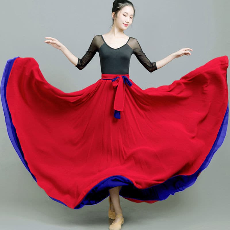 Roupa Feminina Plus Size, Saia de Chiffon Dupla Face, Saia Longa em A, Saia com Barra Larga, Saia Dupla Face 6981
