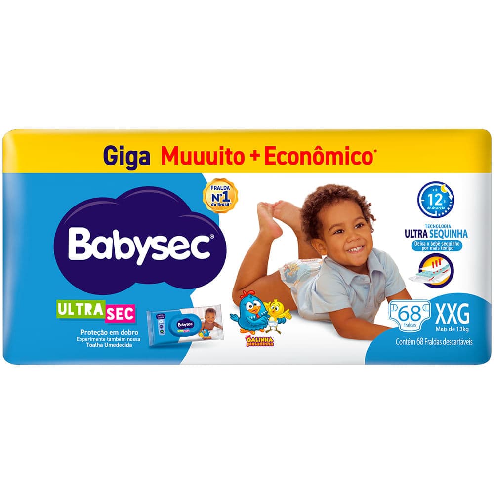 Fralda Descartável Babysec Galinha Pintadinha Ultrasec Giga XXG 68 Unidades