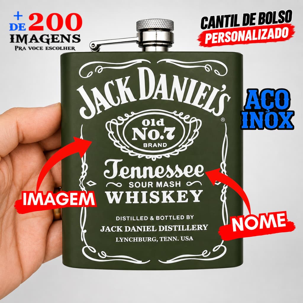 Cantil De Bolso Personalizado 230ml Nome & Imagem Whiskeira Top Drink Presente