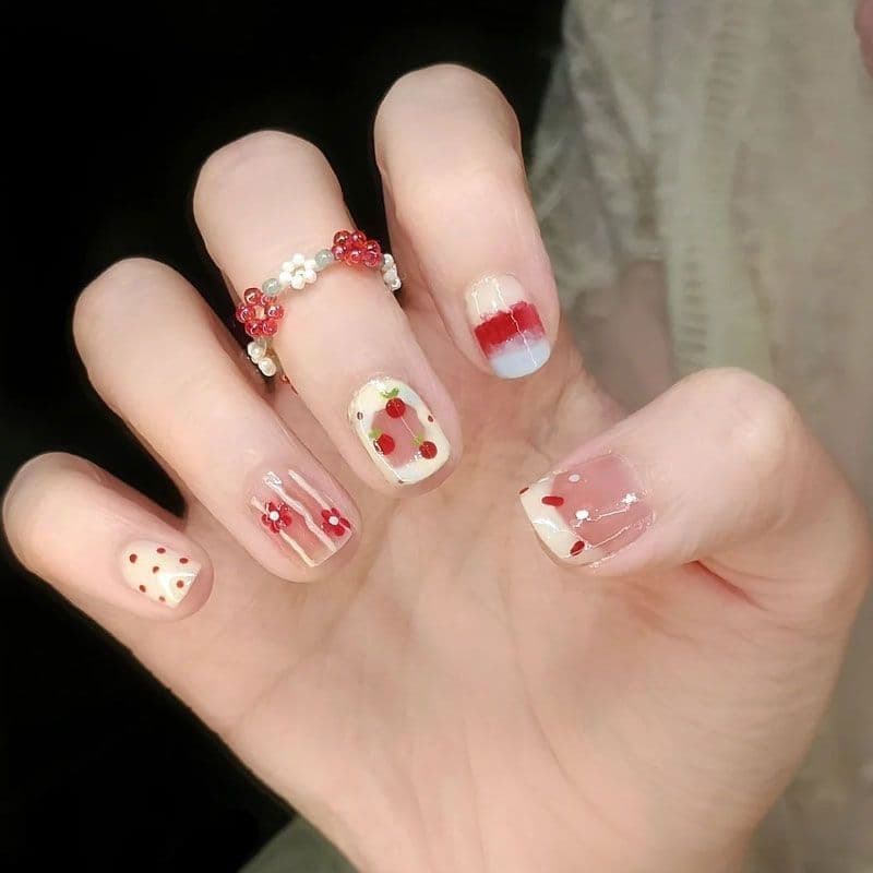Crianças adesivos de unhas maçã contraste cor artesanal usar unhas bonito estilo curto novo estilo flores pintadas à mão