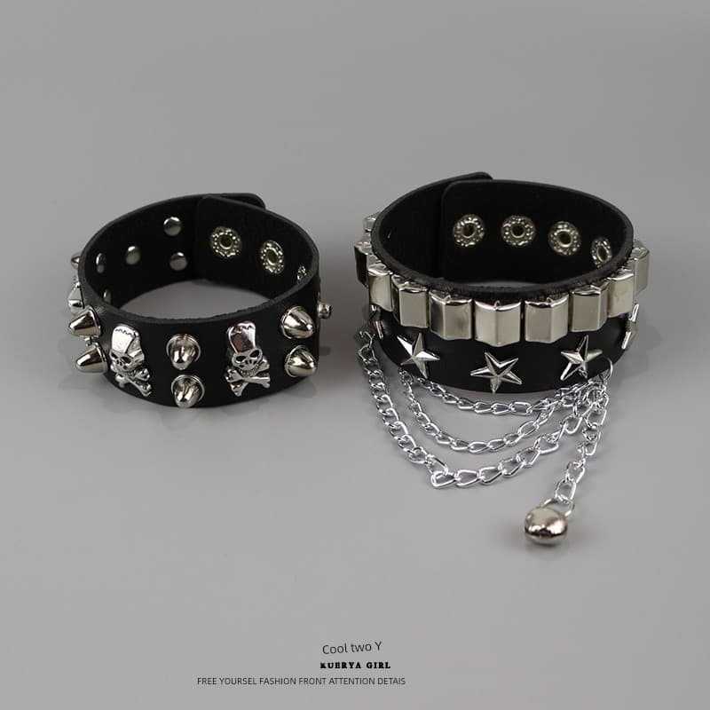 pulseira pulseira masculina Y2k Punk nicho crânio rebites pulseira acessórios Hip Hop dança de rua pulseira de couro men
