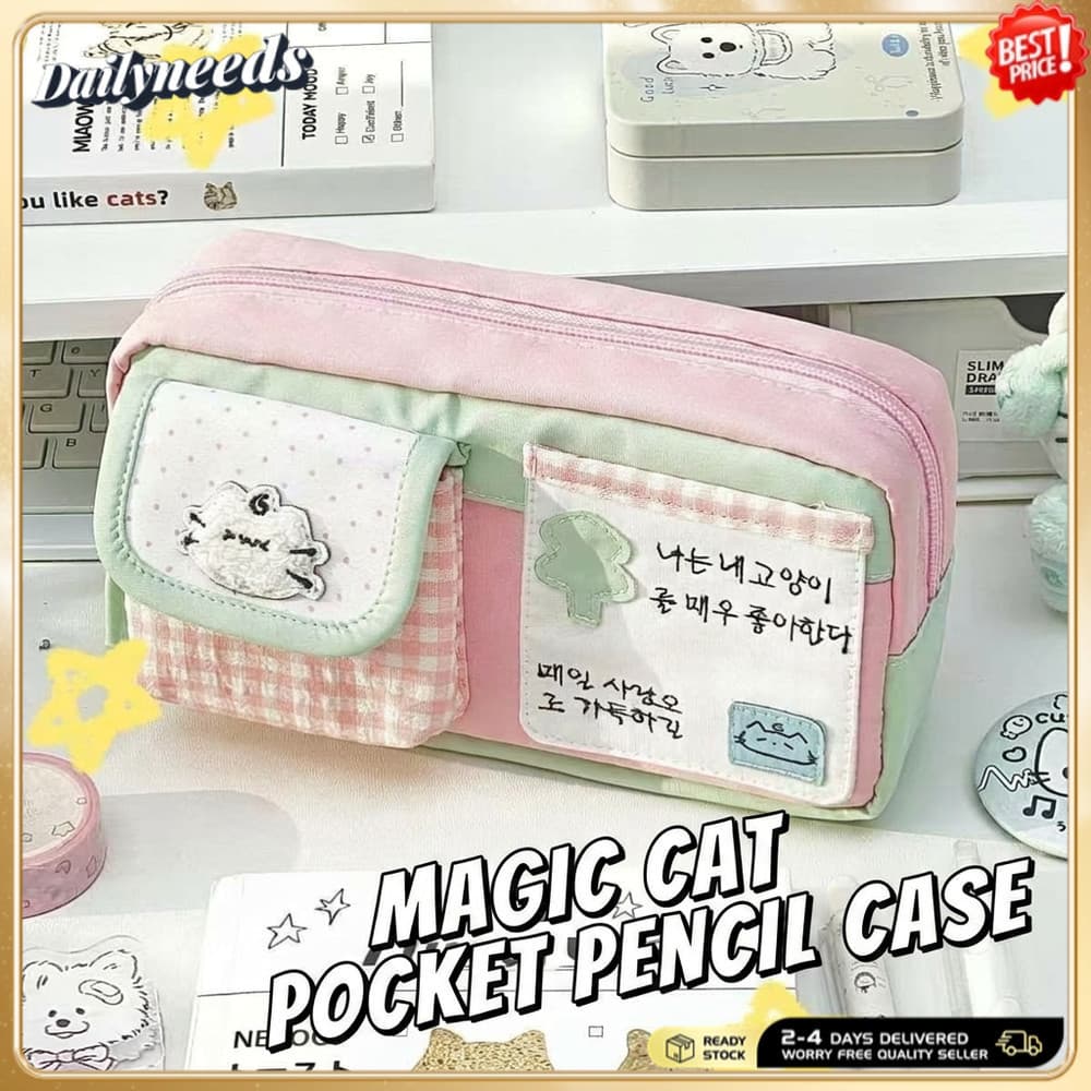 Bolsa De Lápis De Lona Elegante , Resistente Ao Desgaste , Papelaria Com Vários Compartimentos , Multifuncional , Modern