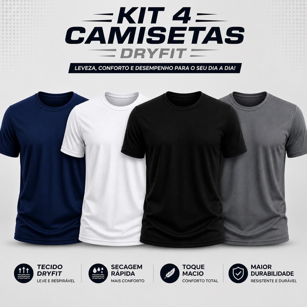 Kit 4 Camisetas Dry Fit Lisa Básica Masculina Para Esporte Treino Academia Com Proteção UV