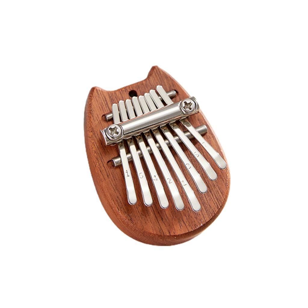 Mini kalimba 8 teclas madeira metal portátil pequeno polegar piano bonito instrumento musical formato de gato 7x5cm
