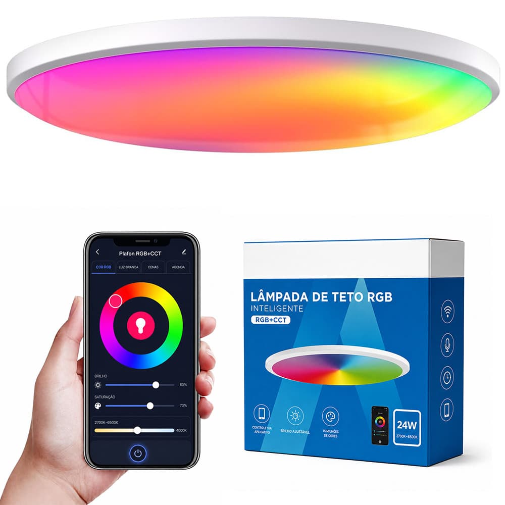 Plafon Luminária Inteligente RGB+CCT 24W Wi-Fi Luminária de Teto Alexa Google Tuya Bivolt